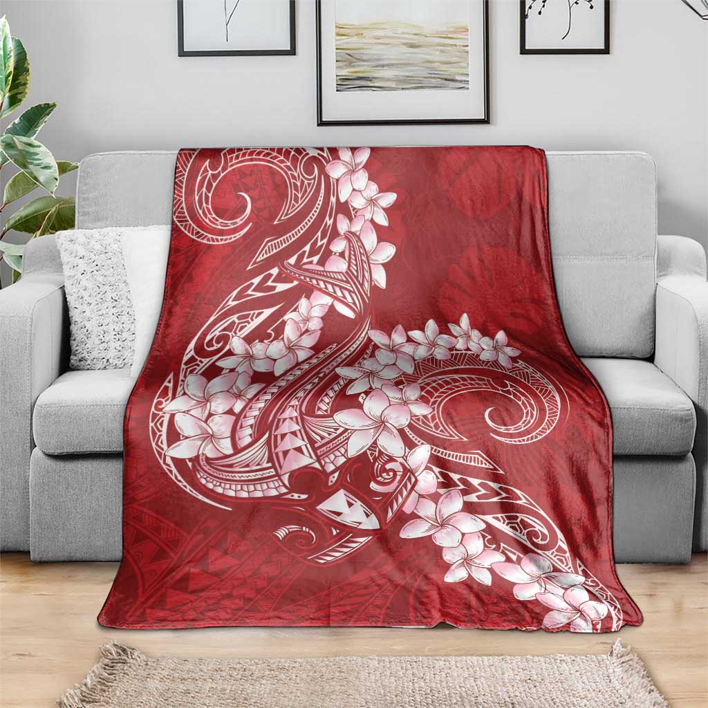 Red Polynesia Hammerhead Shark Tattoo With Plumeria Lei Blanket LT14 - Polynesian Pride