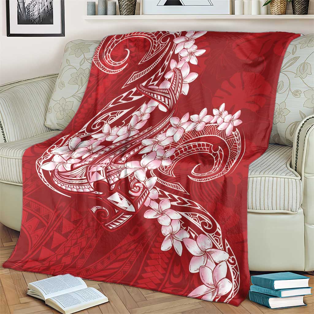Red Polynesia Hammerhead Shark Tattoo With Plumeria Lei Blanket LT14 - Polynesian Pride