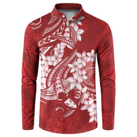 Red Polynesia Hammerhead Shark Tattoo With Plumeria Lei Button Sweatshirt