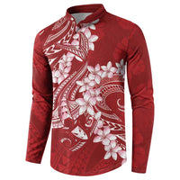 Red Polynesia Hammerhead Shark Tattoo With Plumeria Lei Button Sweatshirt