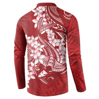 Red Polynesia Hammerhead Shark Tattoo With Plumeria Lei Button Sweatshirt