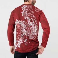 Red Polynesia Hammerhead Shark Tattoo With Plumeria Lei Button Sweatshirt