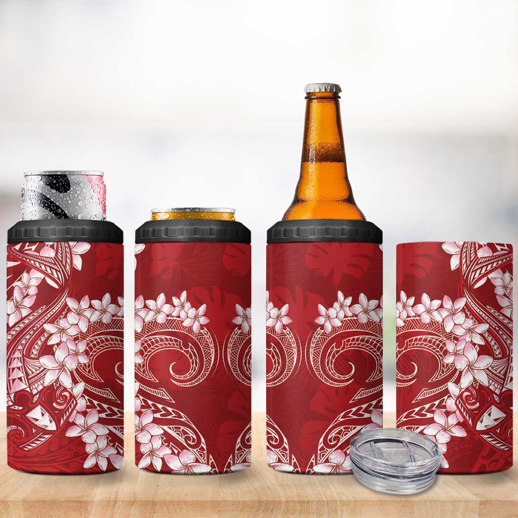 Red Polynesia Hammerhead Shark Tattoo With Plumeria Lei 4 in 1 Can Cooler Tumbler LT14 - Polynesian Pride