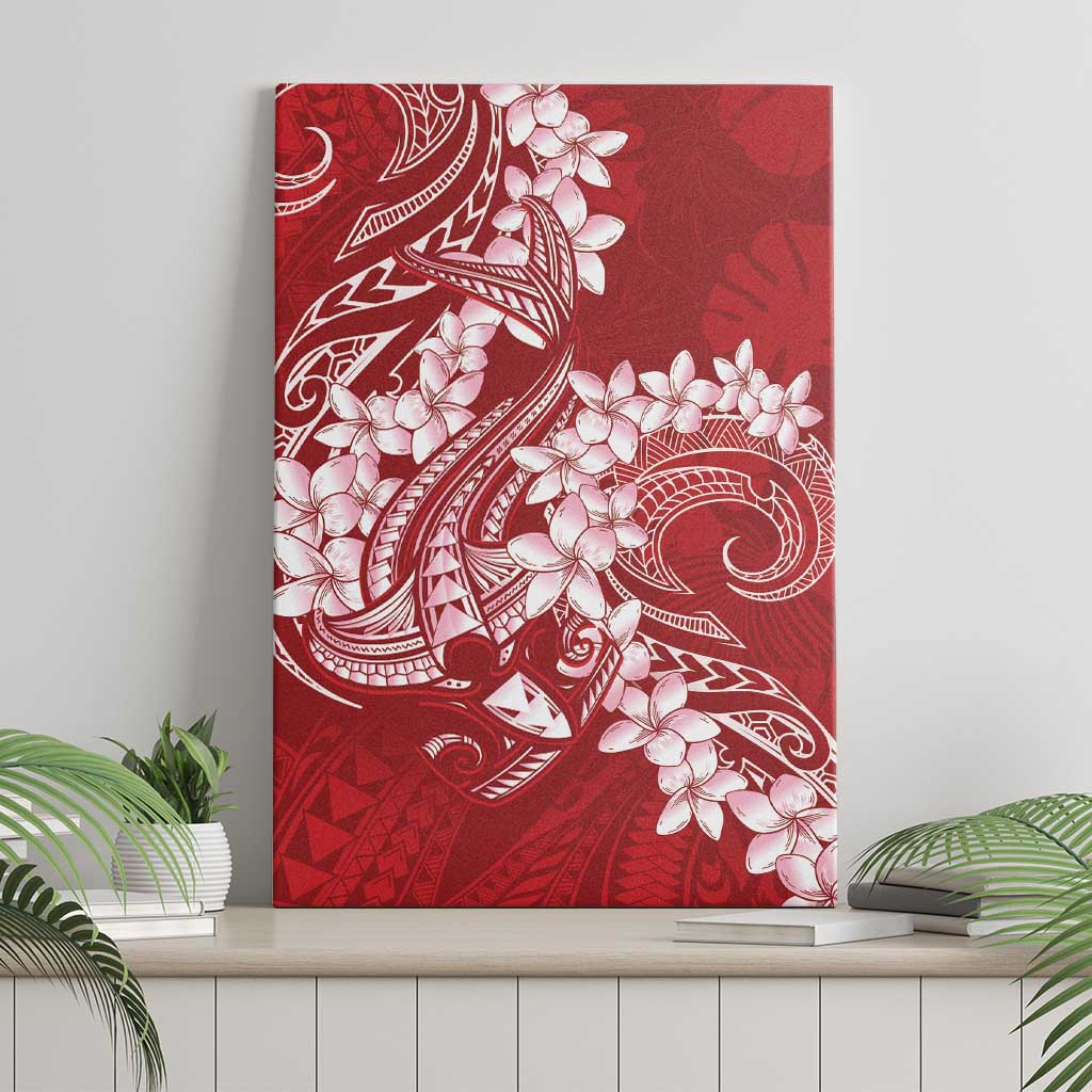 Red Polynesia Hammerhead Shark Tattoo With Plumeria Lei Canvas Wall Art LT14 - Polynesian Pride