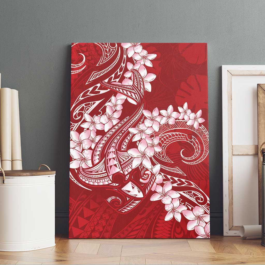 Red Polynesia Hammerhead Shark Tattoo With Plumeria Lei Canvas Wall Art LT14 - Polynesian Pride