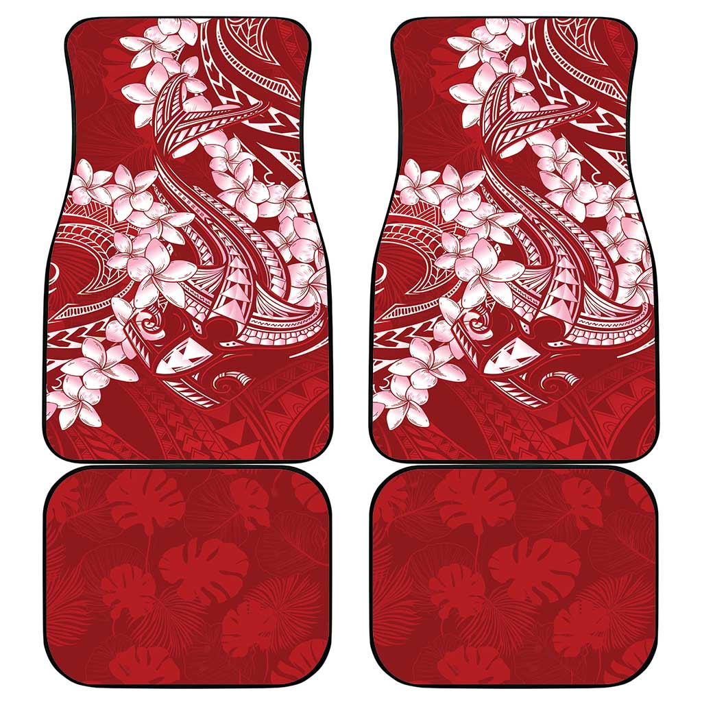 Red Polynesia Hammerhead Shark Tattoo With Plumeria Lei Car Mats LT14 - Polynesian Pride