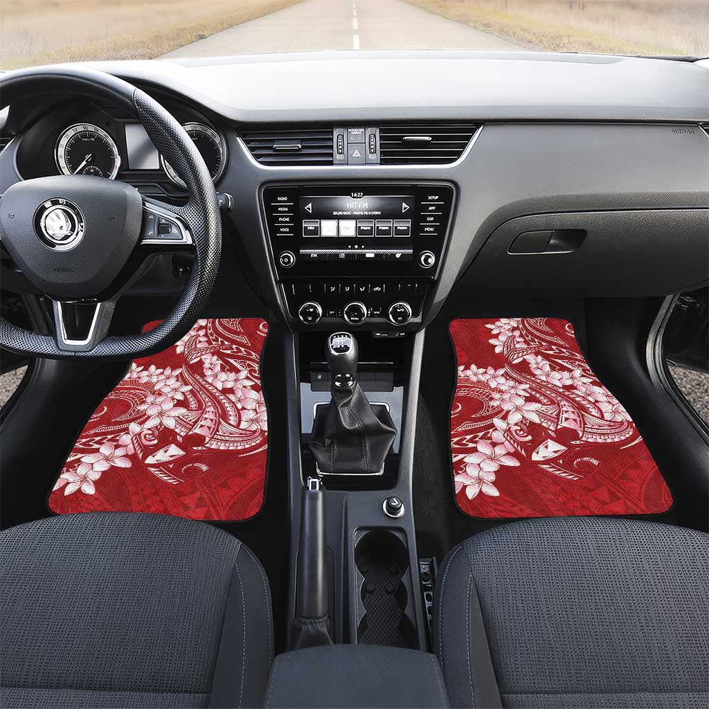 Red Polynesia Hammerhead Shark Tattoo With Plumeria Lei Car Mats LT14 Set 2pcs - Front Red - Polynesian Pride