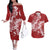 Red Polynesia Hammerhead Shark Tattoo With Plumeria Lei Couples Matching Off The Shoulder Long Sleeve Dress and Hawaiian Shirt