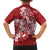 Red Polynesia Hammerhead Shark Tattoo With Plumeria Lei Family Matching Off The Shoulder Long Sleeve Dress and Hawaiian Shirt