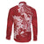 Red Polynesia Hammerhead Shark Tattoo With Plumeria Lei Family Matching Off The Shoulder Long Sleeve Dress and Hawaiian Shirt