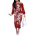 Red Polynesia Hammerhead Shark Tattoo With Plumeria Lei Family Matching Off The Shoulder Long Sleeve Dress and Hawaiian Shirt