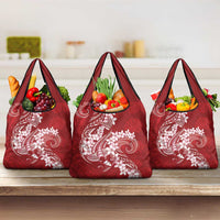 Red Polynesia Hammerhead Shark Tattoo With Plumeria Lei Grocery Bag LT14 3-pack One Size Red - Polynesian Pride