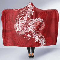 Red Polynesia Hammerhead Shark Tattoo With Plumeria Lei Hooded Blanket LT14 One Size Red - Polynesian Pride