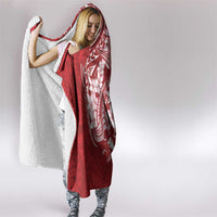 Red Polynesia Hammerhead Shark Tattoo With Plumeria Lei Hooded Blanket LT14 - Polynesian Pride