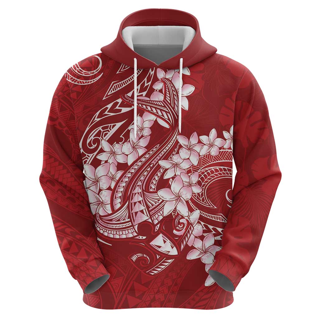 Red Polynesia Hammerhead Shark Tattoo With Plumeria Lei Hoodie