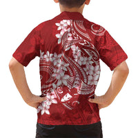 Red Polynesia Hammerhead Shark Tattoo With Plumeria Lei Kid Hawaiian Shirt LT14 - Polynesian Pride