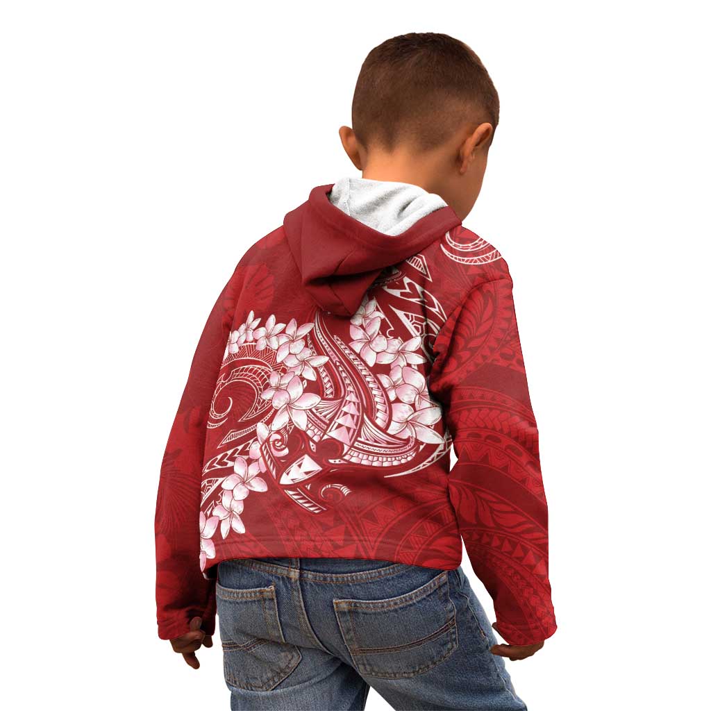 Red Polynesia Hammerhead Shark Tattoo With Plumeria Lei Kid Hoodie