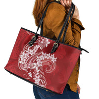 Red Polynesia Hammerhead Shark Tattoo With Plumeria Lei Leather Tote Bag