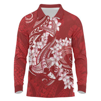 Red Polynesia Hammerhead Shark Tattoo With Plumeria Lei Long Sleeve Polo Shirt