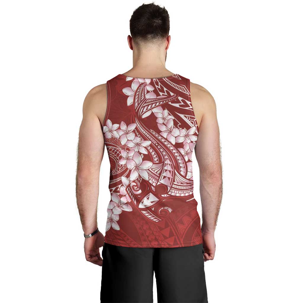 Red Polynesia Hammerhead Shark Tattoo With Plumeria Lei Men Tank Top LT14 - Polynesian Pride