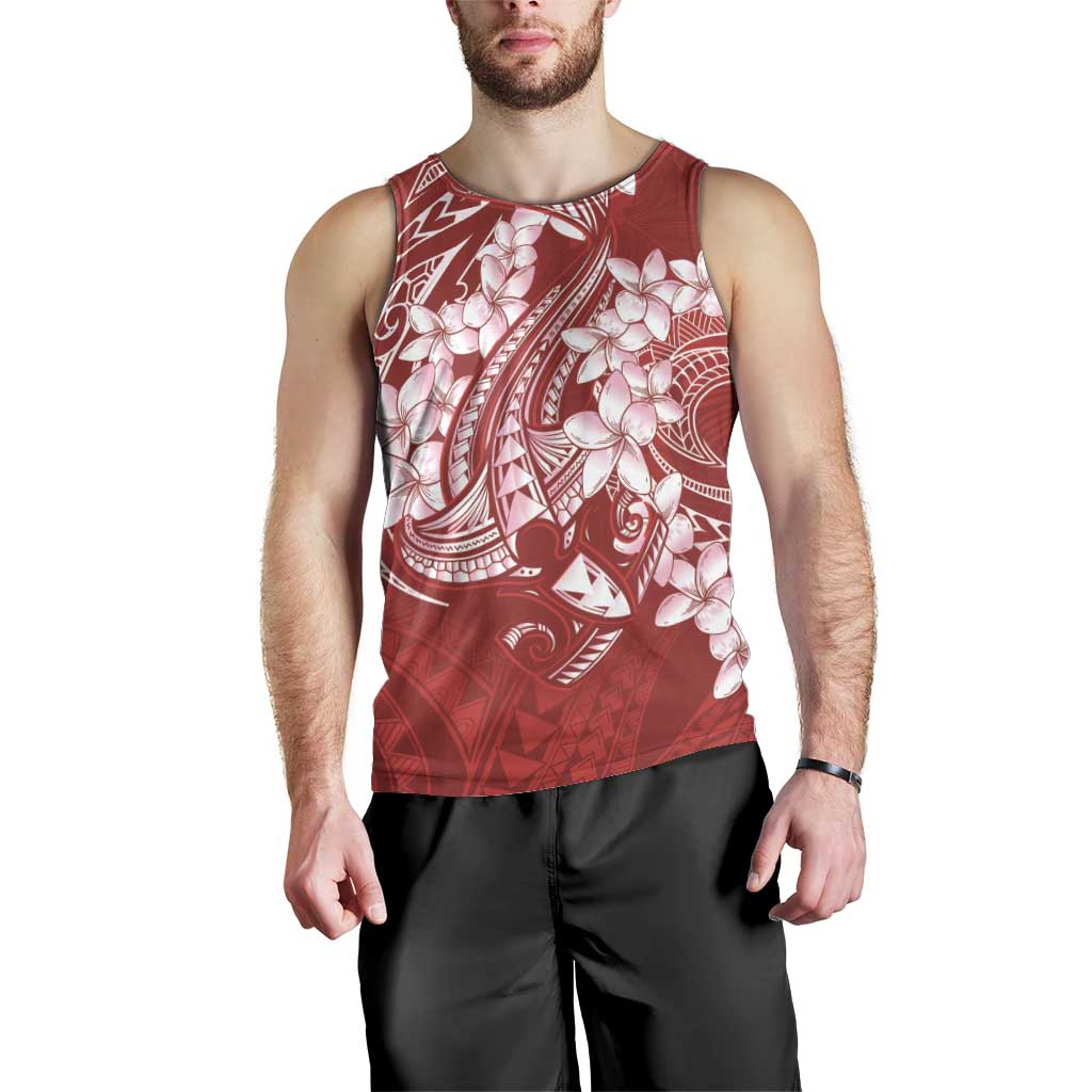 Red Polynesia Hammerhead Shark Tattoo With Plumeria Lei Men Tank Top LT14 - Polynesian Pride