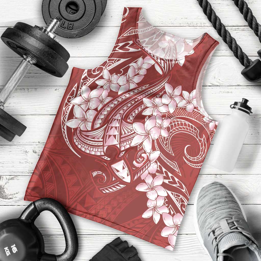 Red Polynesia Hammerhead Shark Tattoo With Plumeria Lei Men Tank Top LT14 - Polynesian Pride
