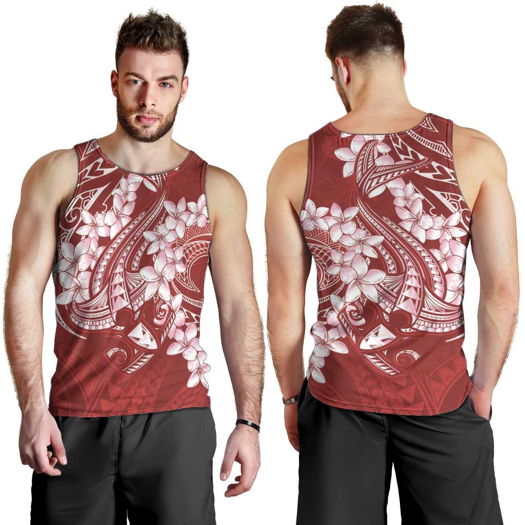Red Polynesia Hammerhead Shark Tattoo With Plumeria Lei Men Tank Top LT14 - Polynesian Pride