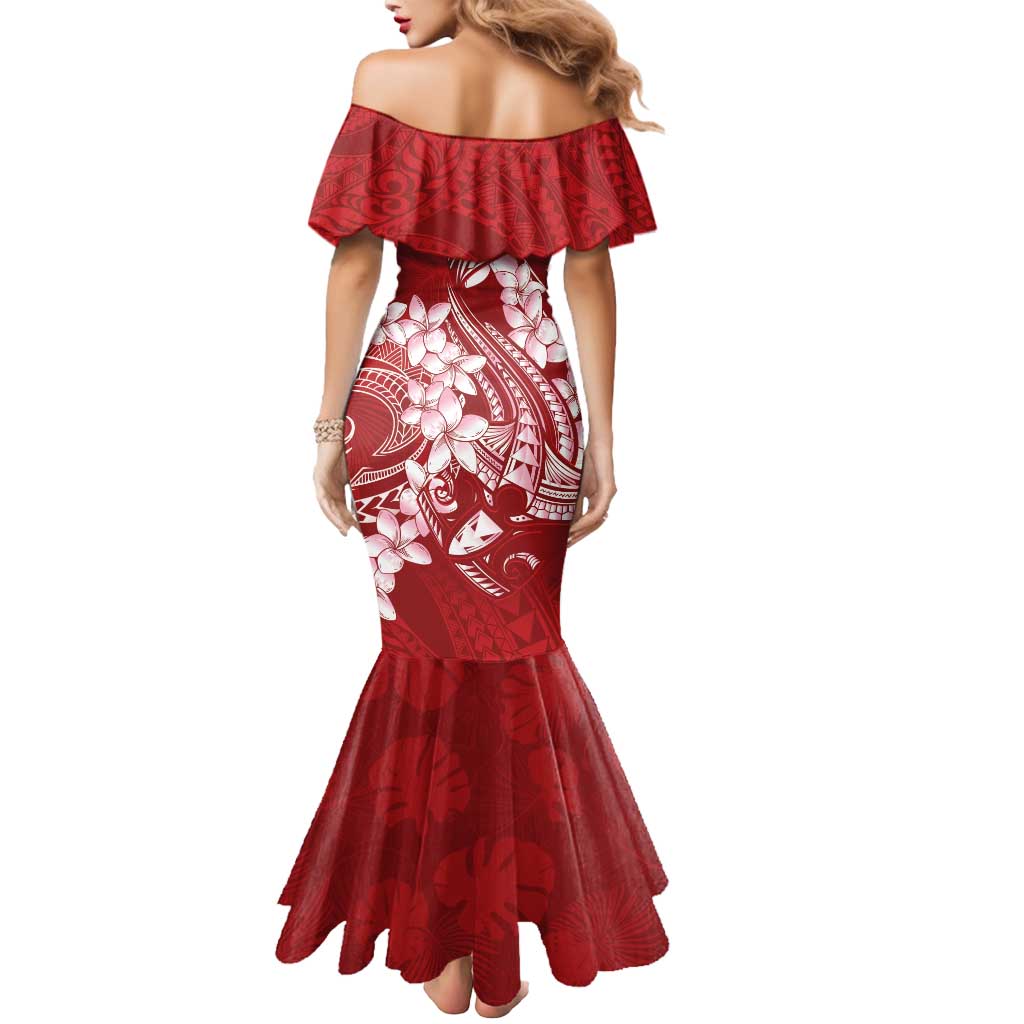 Red Polynesia Hammerhead Shark Tattoo With Plumeria Lei Mermaid Dress