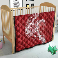 Red Polynesia Hammerhead Shark Tattoo With Plumeria Lei Quilt