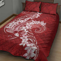 Red Polynesia Hammerhead Shark Tattoo With Plumeria Lei Quilt Bed Set LT14 - Polynesian Pride