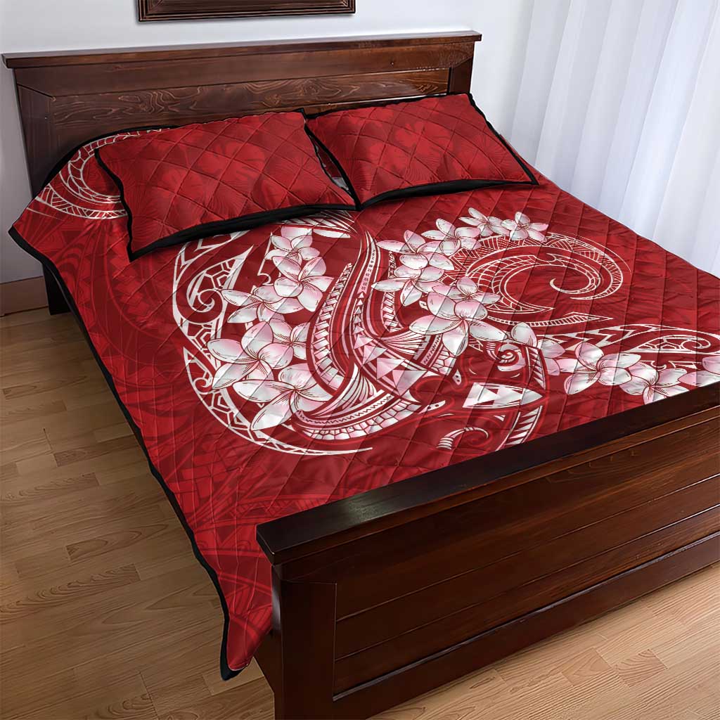 Red Polynesia Hammerhead Shark Tattoo With Plumeria Lei Quilt Bed Set LT14 - Polynesian Pride
