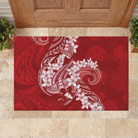 Red Polynesia Hammerhead Shark Tattoo With Plumeria Lei Rubber Doormat LT14 Red - Polynesian Pride
