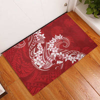 Red Polynesia Hammerhead Shark Tattoo With Plumeria Lei Rubber Doormat LT14 - Polynesian Pride