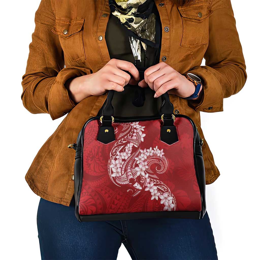 Red Polynesia Hammerhead Shark Tattoo With Plumeria Lei Shoulder Handbag