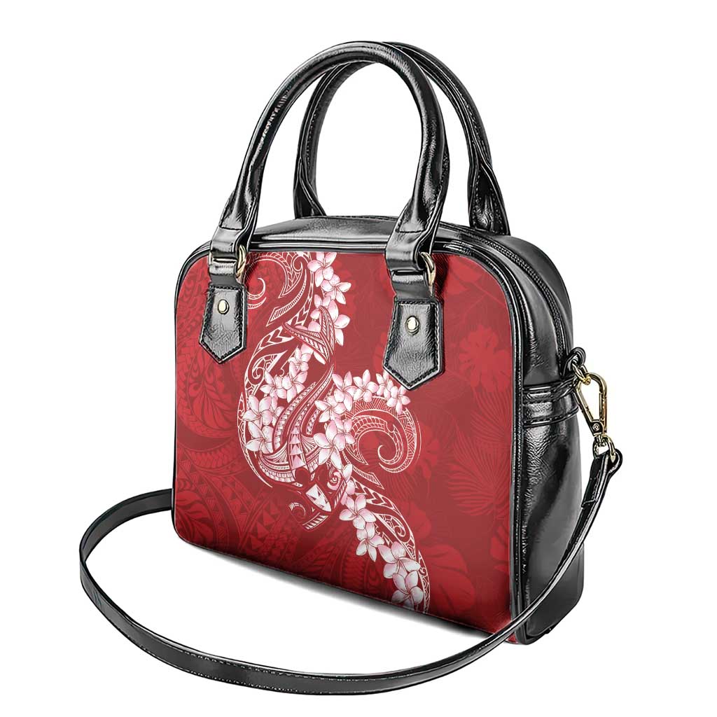 Red Polynesia Hammerhead Shark Tattoo With Plumeria Lei Shoulder Handbag