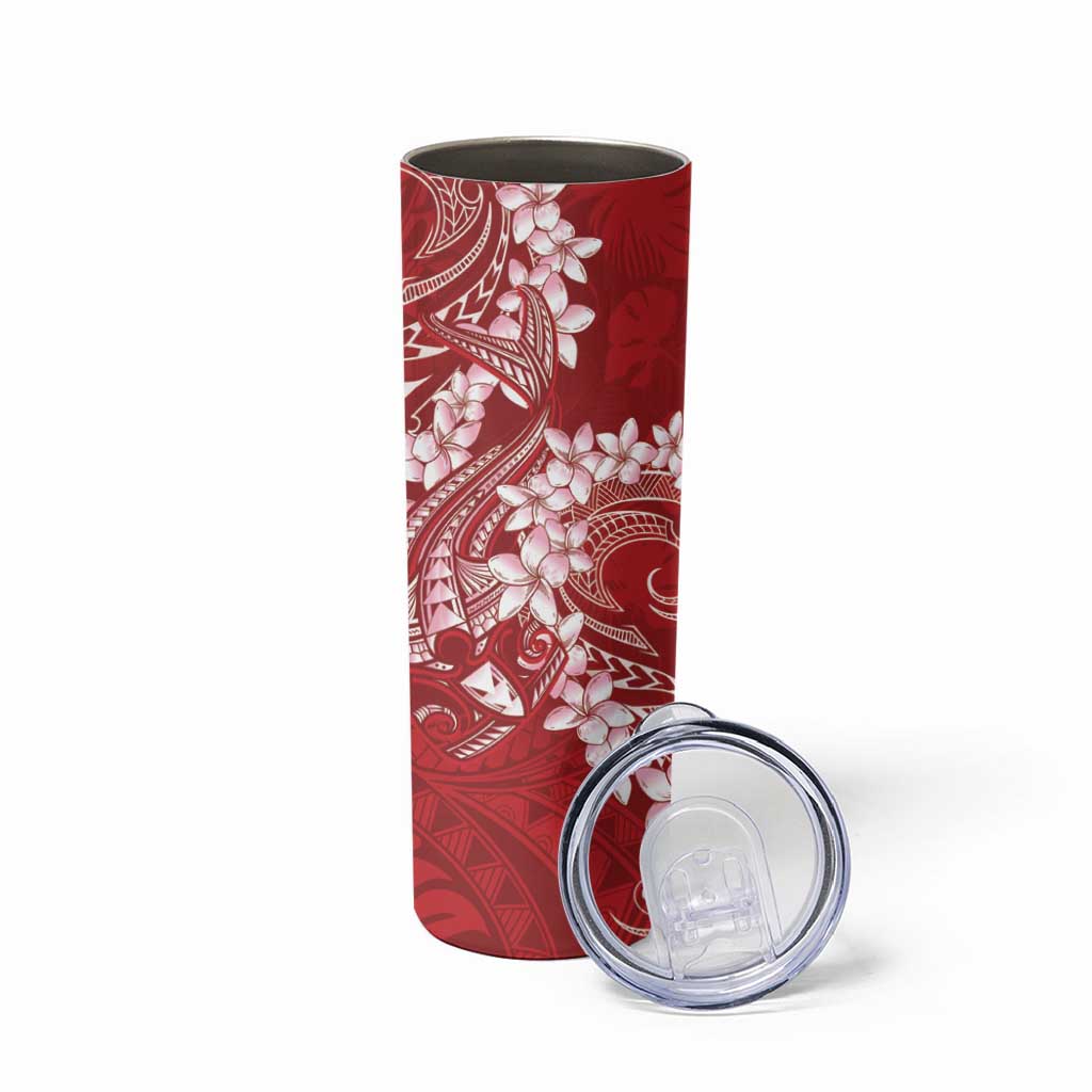 Red Polynesia Hammerhead Shark Tattoo With Plumeria Lei Skinny Tumbler