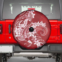 Red Polynesia Hammerhead Shark Tattoo With Plumeria Lei Spare Tire Cover LT14 - Polynesian Pride