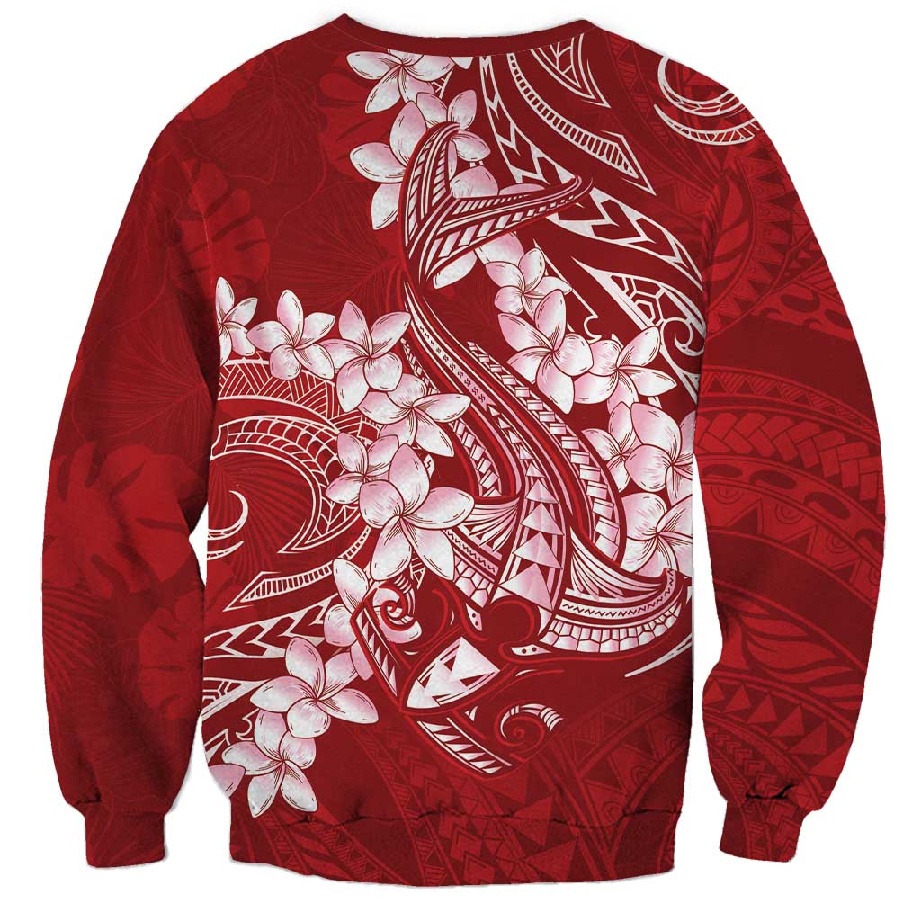 Red Polynesia Hammerhead Shark Tattoo With Plumeria Lei Sweatshirt LT14 - Polynesian Pride