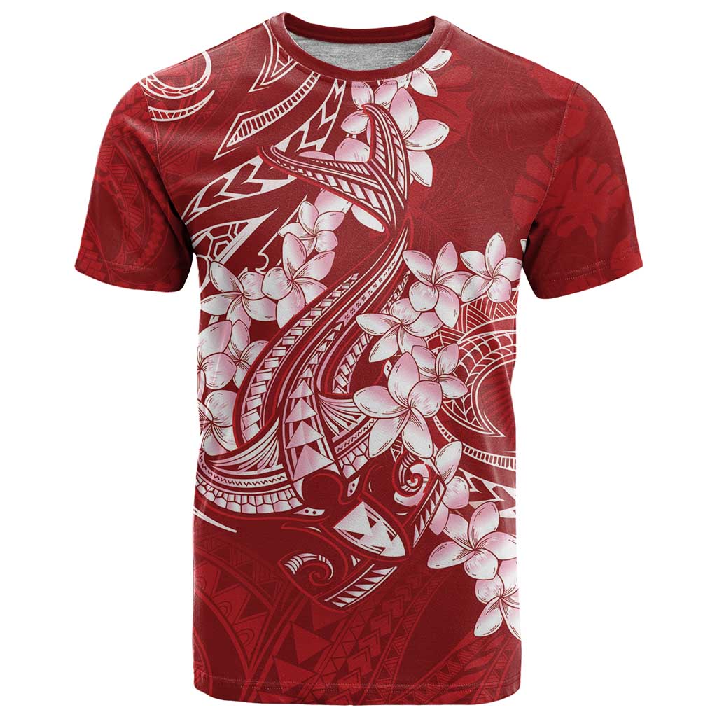 Red Polynesia Hammerhead Shark Tattoo With Plumeria Lei T Shirt