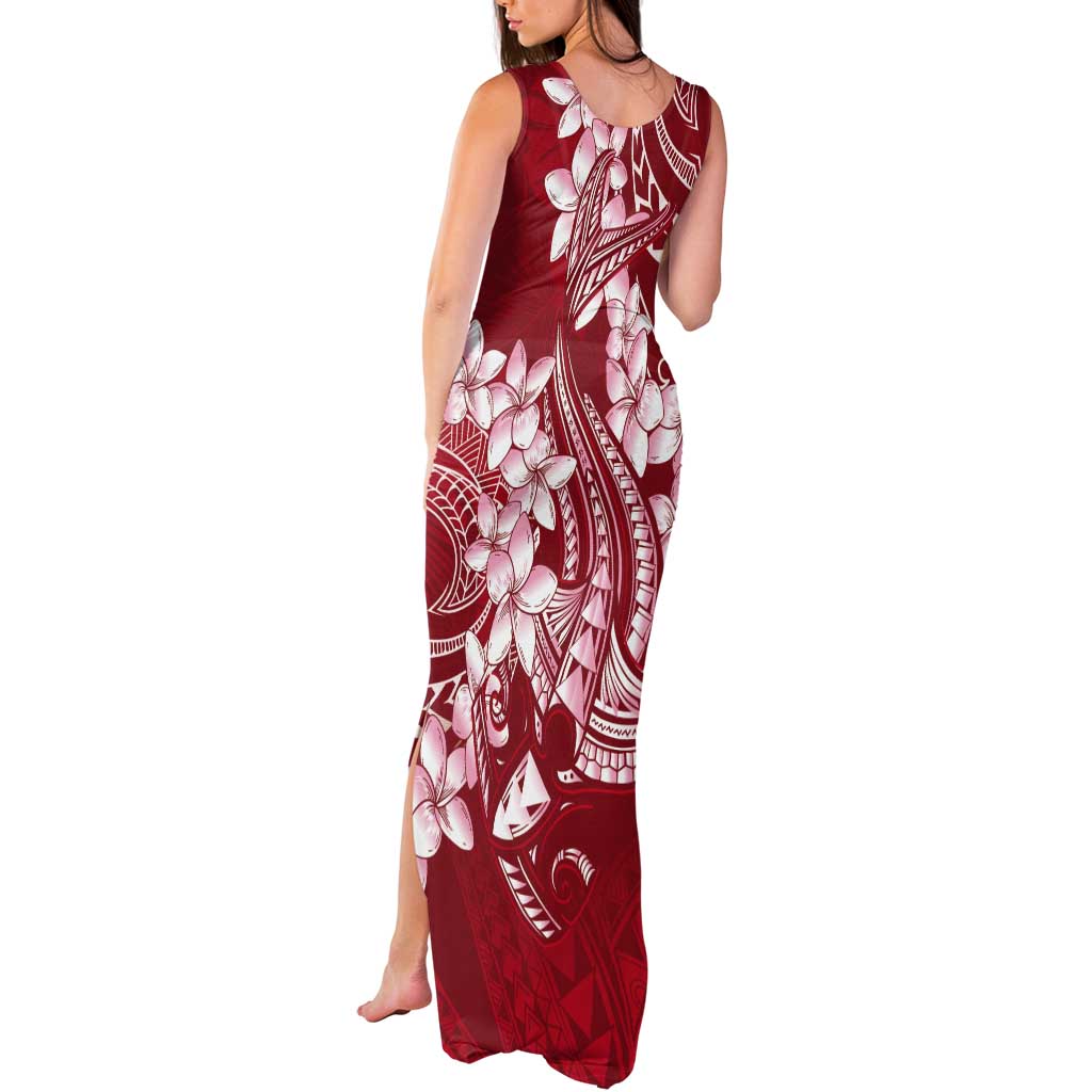 Red Polynesia Hammerhead Shark Tattoo With Plumeria Lei Tank Maxi Dress
