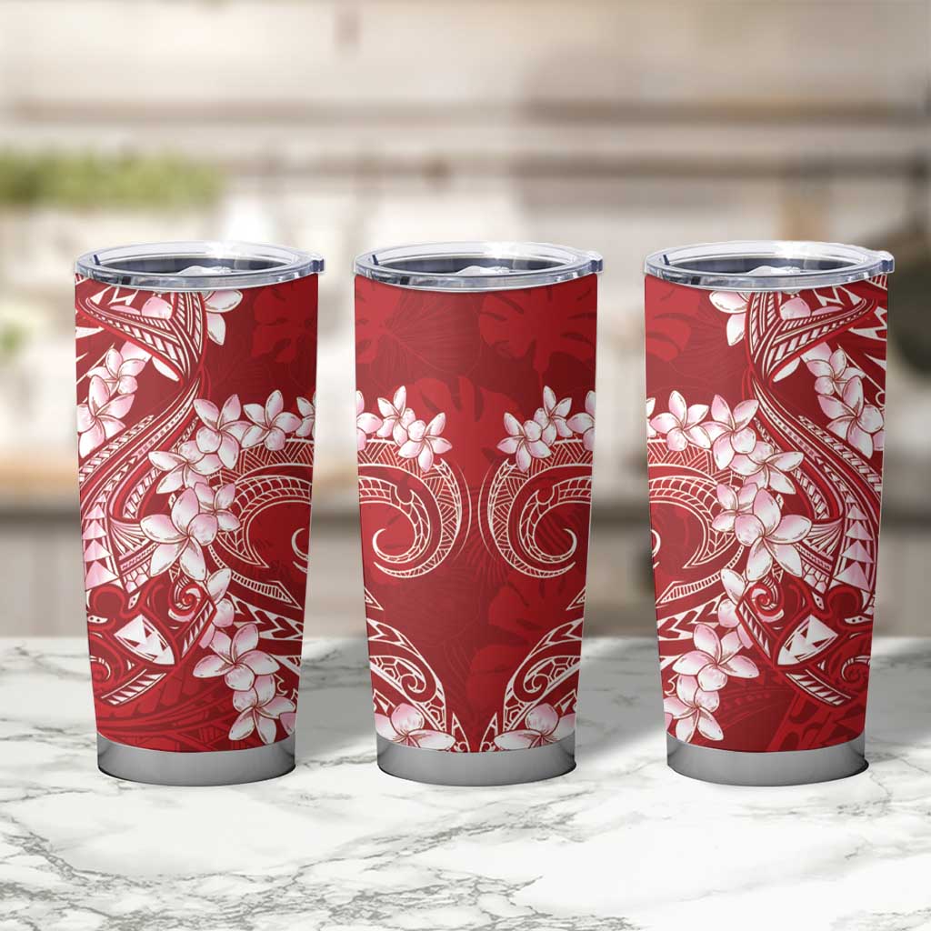 Red Polynesia Hammerhead Shark Tattoo With Plumeria Lei Tumbler Cup