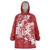 Red Polynesia Hammerhead Shark Tattoo With Plumeria Lei Wearable Blanket Hoodie LT14 One Size Red - Polynesian Pride