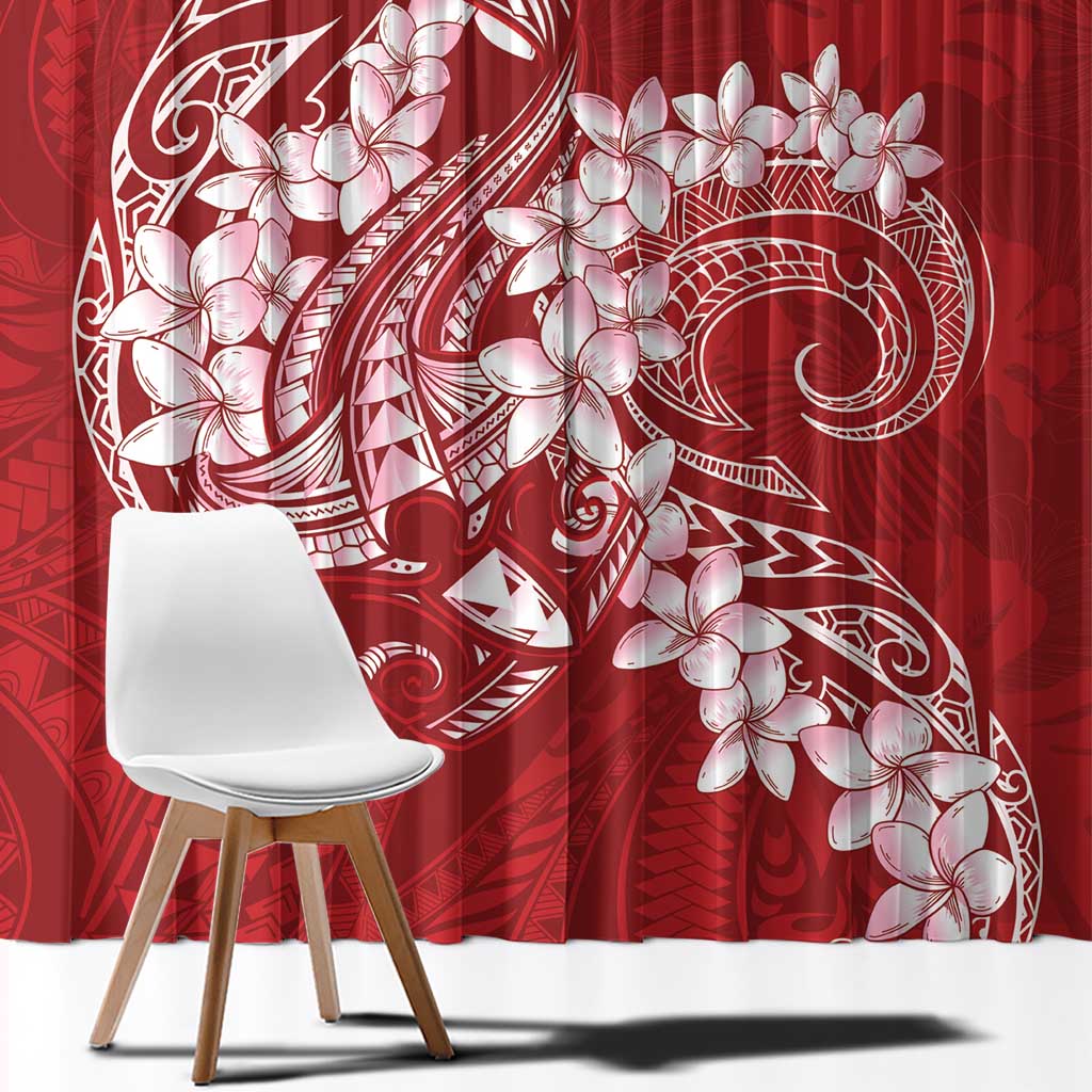 Red Polynesia Hammerhead Shark Tattoo With Plumeria Lei Window Curtain LT14 - Polynesian Pride