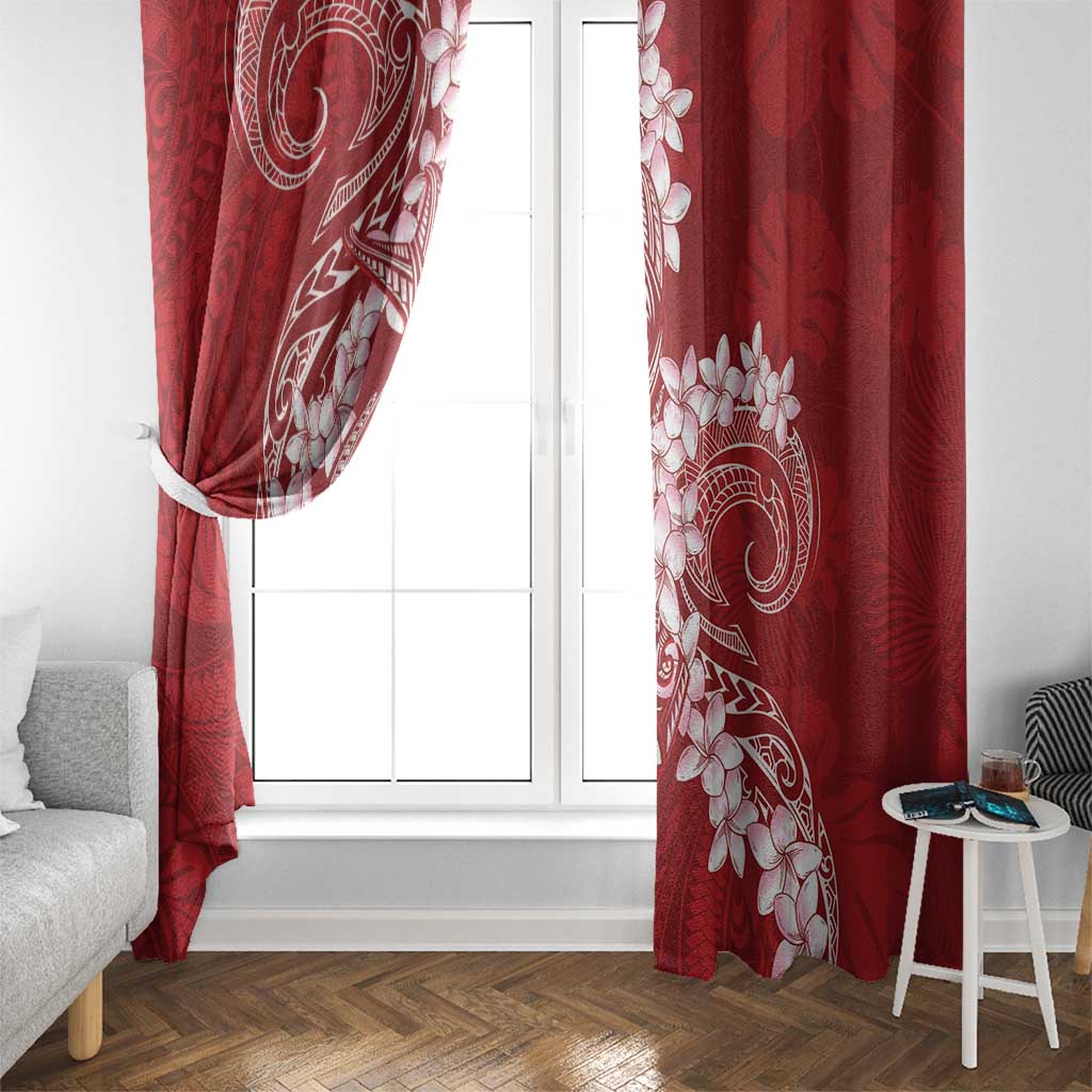 Red Polynesia Hammerhead Shark Tattoo With Plumeria Lei Window Curtain LT14 - Polynesian Pride