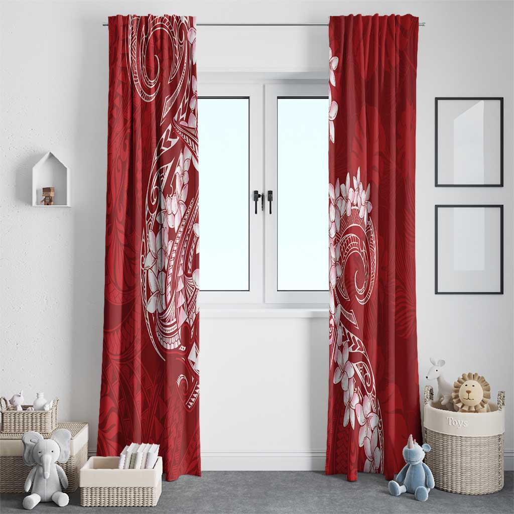 Red Polynesia Hammerhead Shark Tattoo With Plumeria Lei Window Curtain LT14 - Polynesian Pride
