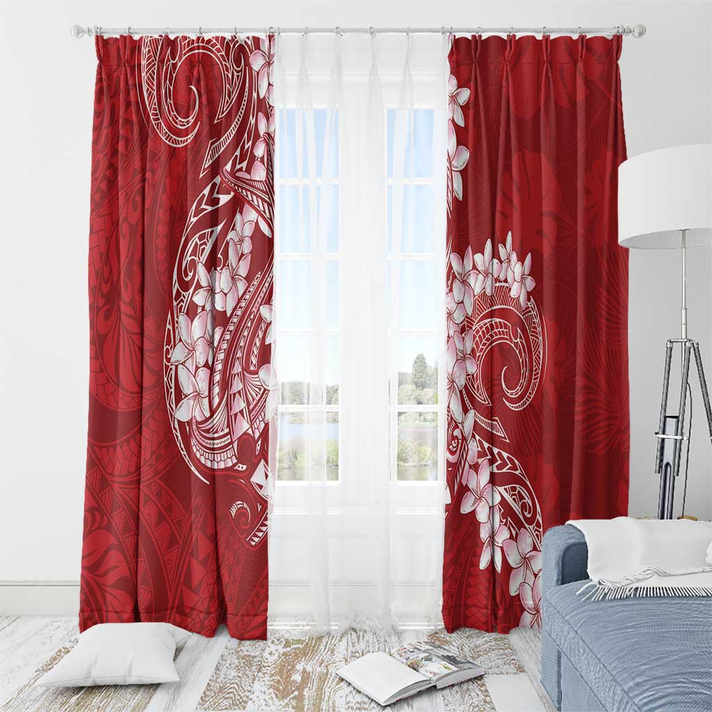 Red Polynesia Hammerhead Shark Tattoo With Plumeria Lei Window Curtain LT14 - Polynesian Pride