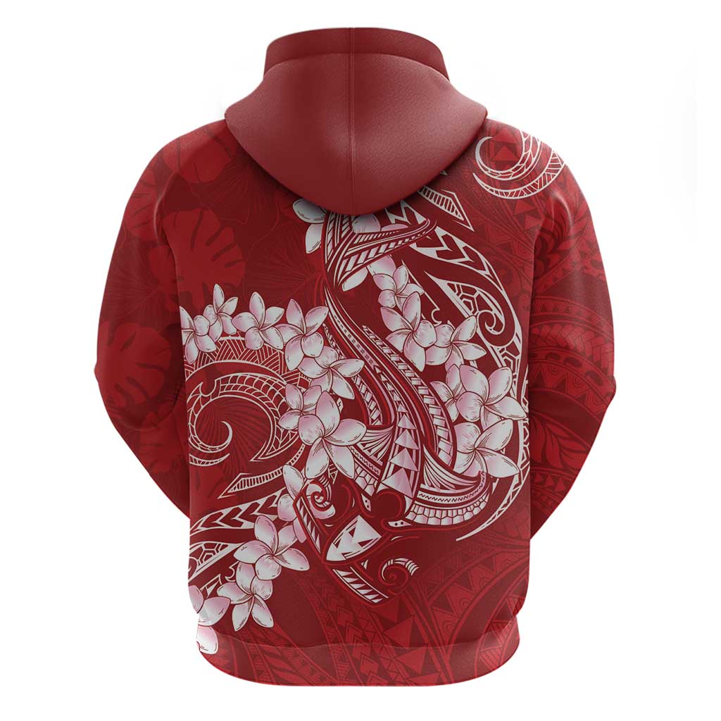 Red Polynesia Hammerhead Shark Tattoo With Plumeria Lei Zip Hoodie