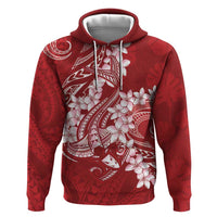 Red Polynesia Hammerhead Shark Tattoo With Plumeria Lei Zip Hoodie