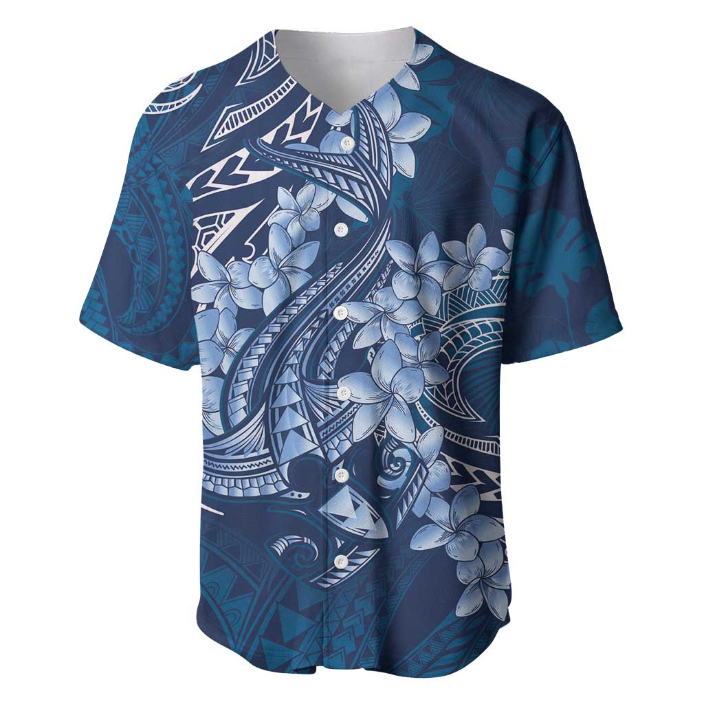 Navy Blue Polynesia Hammerhead Shark Tattoo With Plumeria Lei Baseball Jersey