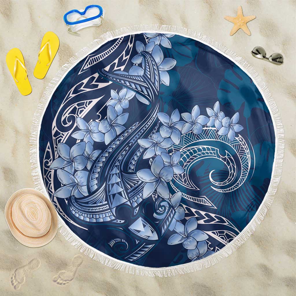 Navy Blue Polynesia Hammerhead Shark Tattoo With Plumeria Lei Beach Blanket LT14 One Size 150cm Navy Blue - Polynesian Pride
